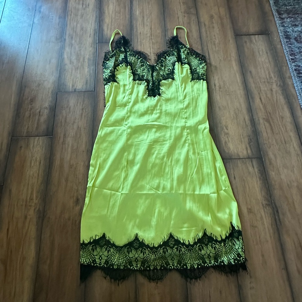 Neon Satin Backless Slip Dress